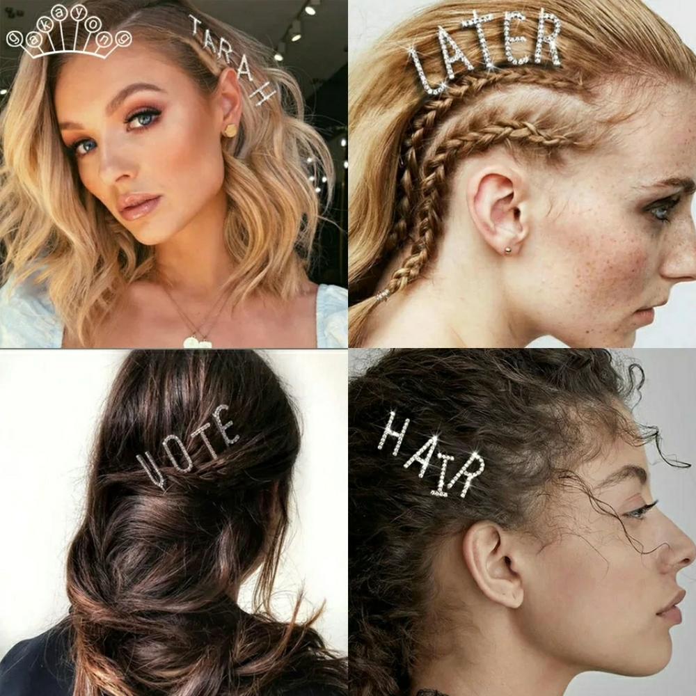 (TWO LETTERS) Rhinestone Hair Barrette - Picture 1 of 5